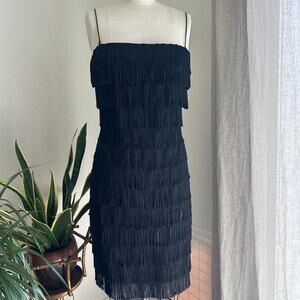 JS Collections Women’s 8 Dress Black Fringe Flapper 20s Vintage Cocktail Mini